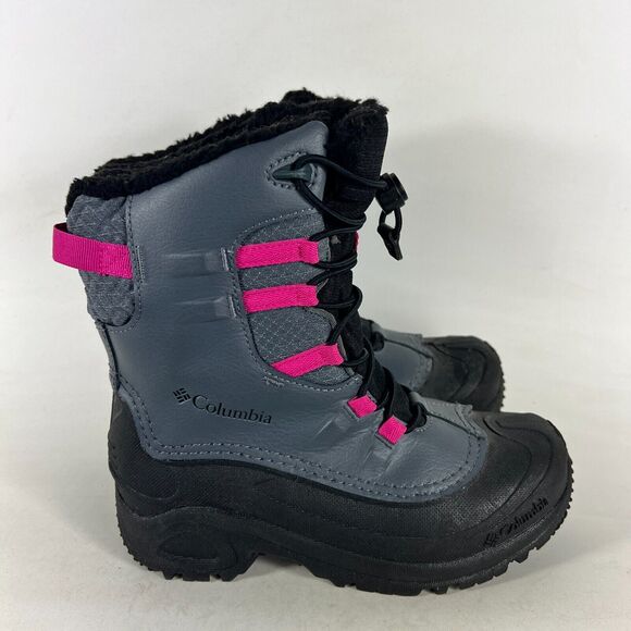 Columbia Bugaboot Celsius Snow Boots Kids 4 Gray Leather Lace Up Waterproof - Picture 2 of 9